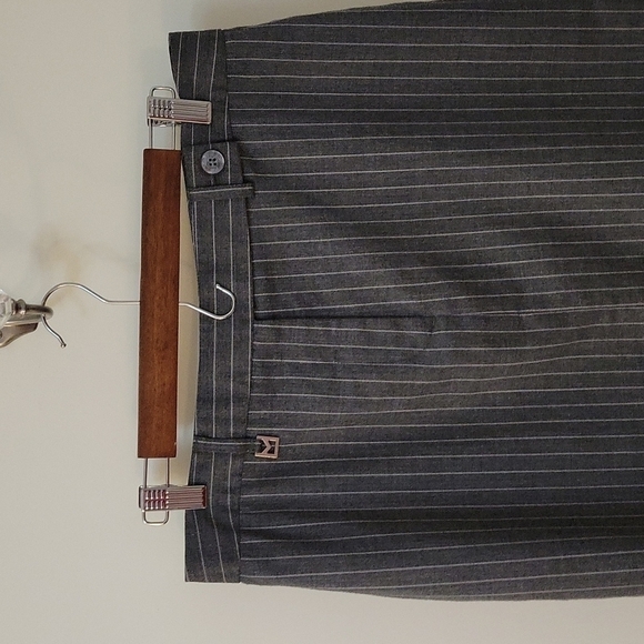 VTG MICHAEL KORS 1990s Gray Trendy Pinstripe Wool Pencil Flat Front Skirt - Picture 2 of 8